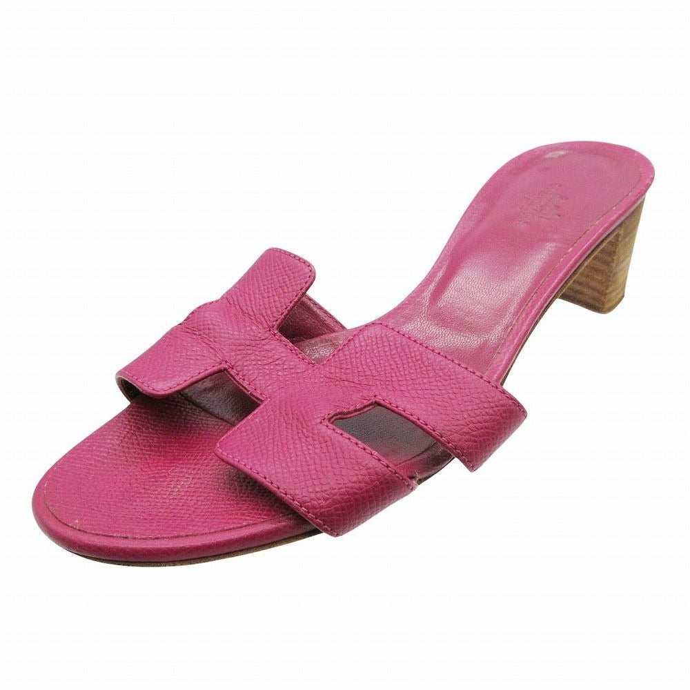 Hermes Oasis Veau Epsom Open Toe Sandals Shoes Purple 35.5