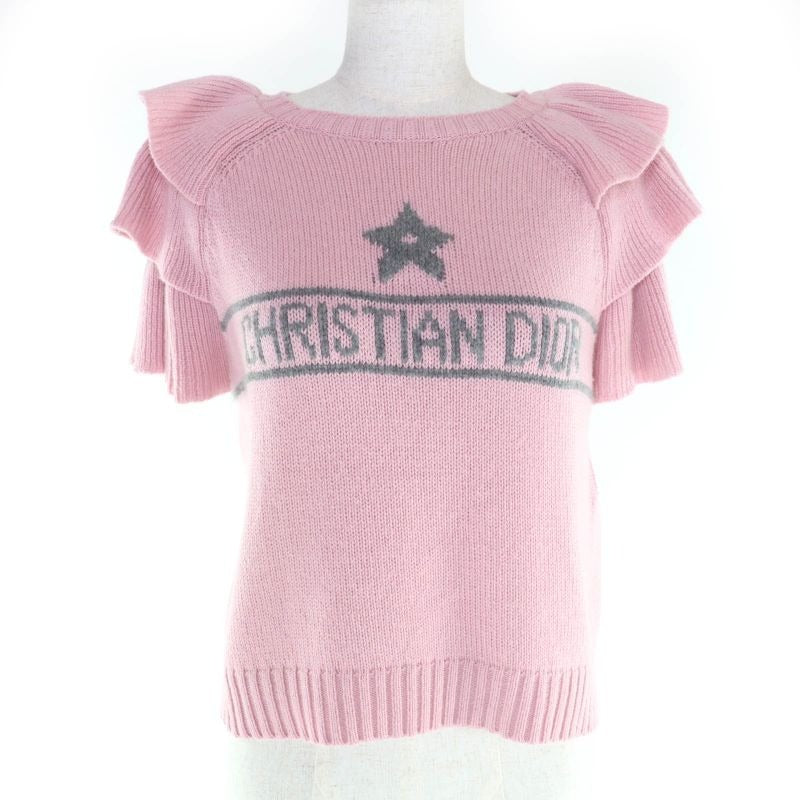 Christian Dior 344 S13 Bm003 100% Cashmere Logo Design Sleeve Ruffle Short