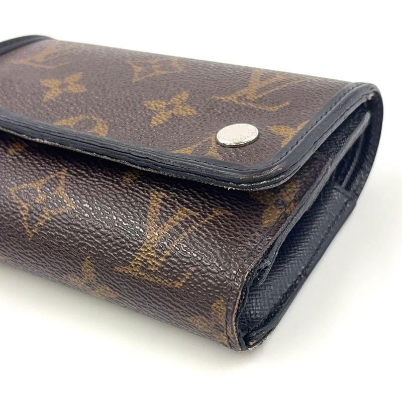 Louis Vuitton Portefeuille Compact Chain Leather X PVC Brown Wallet Silver