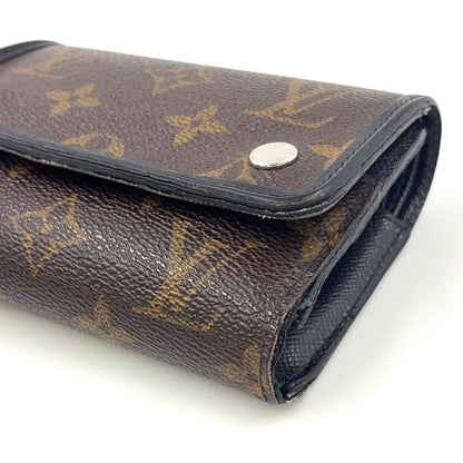 Louis Vuitton Portefeuille Compact Chain Leather X PVC Brown Wallet Silver