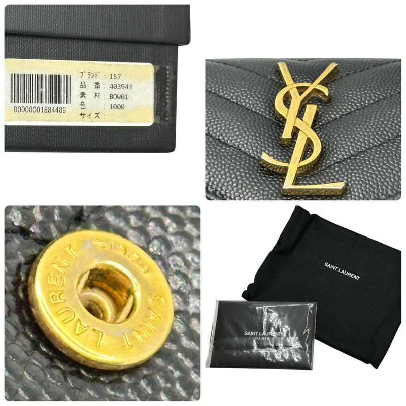 Saint Laurent Monogram YSL Trifold Wallet Monogram 03943 Black Compact Wallet