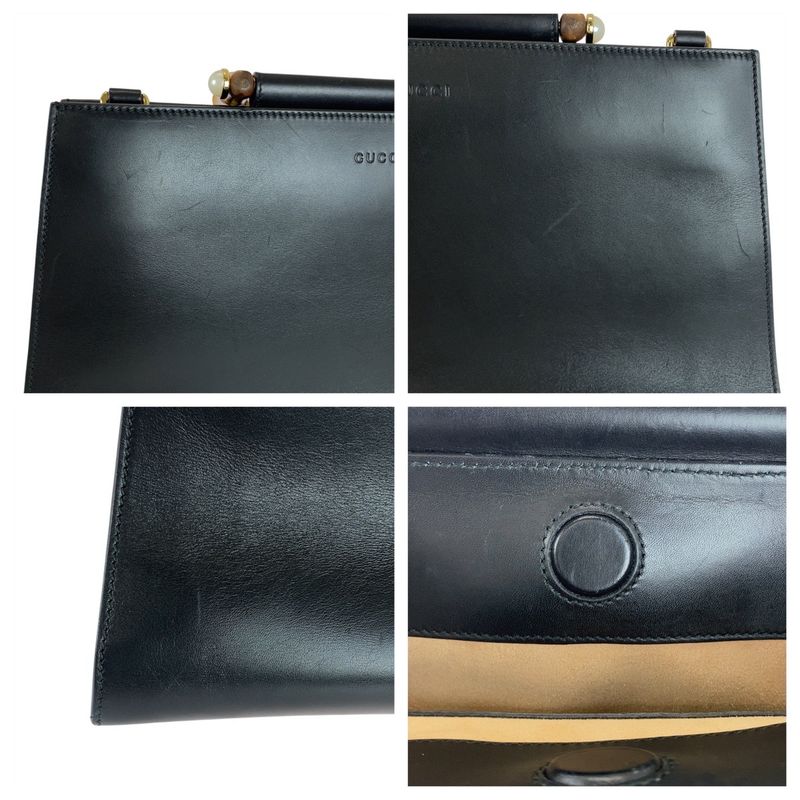 Gucci Bamboo Nim Fair Black Gold Hardware Leather 453764 Handbag Shoulder Bag