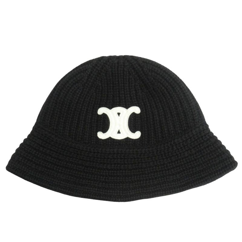 Celine Triomphe Crochet Bucket Hat 100% Cashmere Knit Size Tu Black Men's