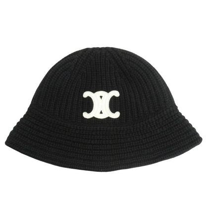Celine Triomphe Crochet Bucket Hat 100% Cashmere Knit Size Tu Black Men's