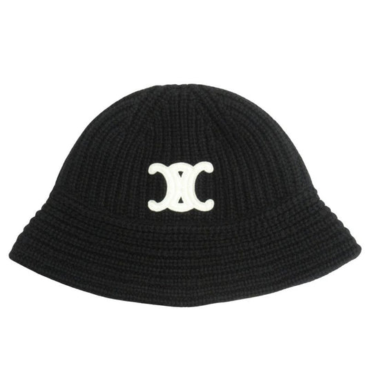 Celine Triomphe Crochet Bucket Hat 100% Cashmere Knit Size Tu Black Men's