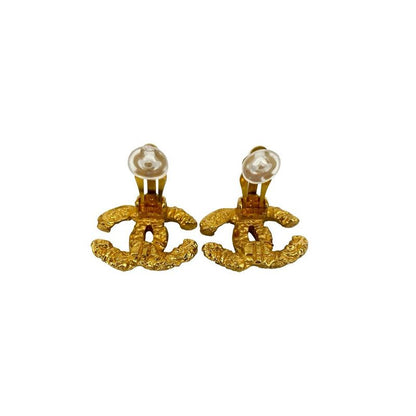 Chanel Vintage Coco Mark Lava Earrings Ear Cuff Accessories 93A