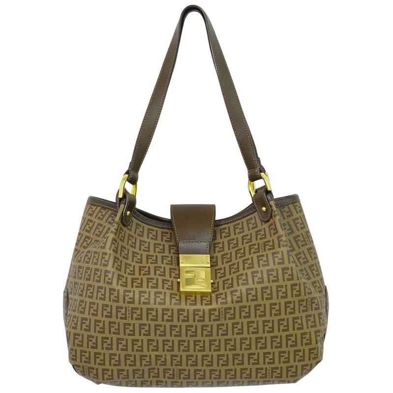 Authentic Fendi Zucchino Shoulder Bag Tote Bag PVC Brown Zucchino Bag Pre-owned