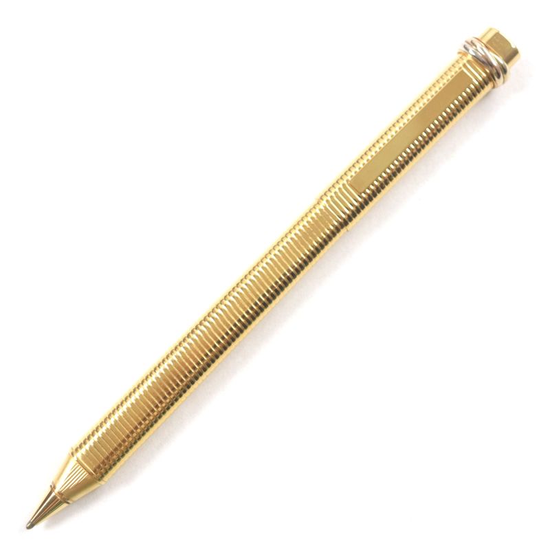 Cartier Vintage Trinity Striped Cap Ballpoint Pen With Gold Case Made In