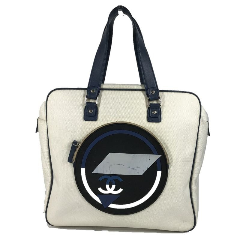Chanel Shoulder Bag CC Coco Logo Leather Canvas White