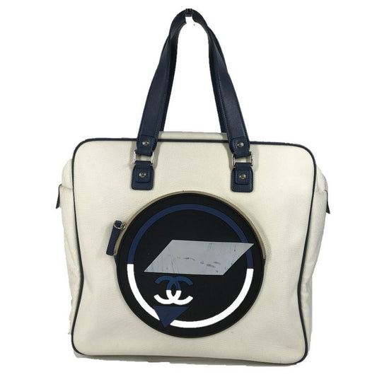 Chanel Shoulder Bag CC Coco Logo Leather Canvas White