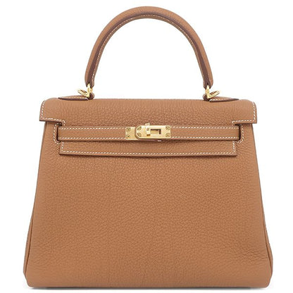 Hermes 2-Way Bag Kelly 25 Inside Sewn Togo Gold Hardware Brown Shoulder K