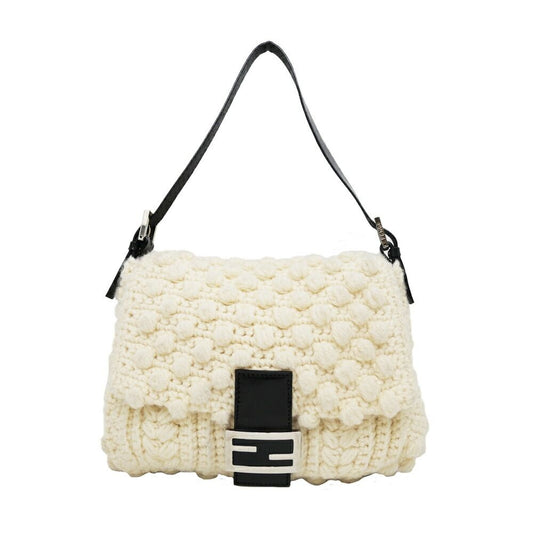 Fendi Mamma Bucket Knit White Silver Handbag