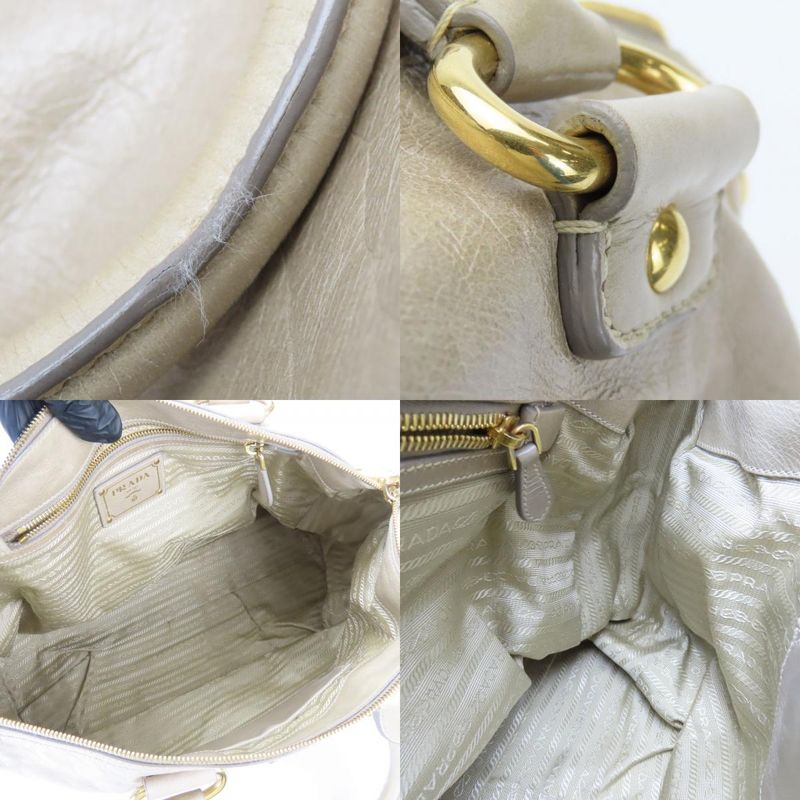 Prada Handbag Bl0678 Triangle Logo Plate Calf Pomice Sand Beige Gold Hardware