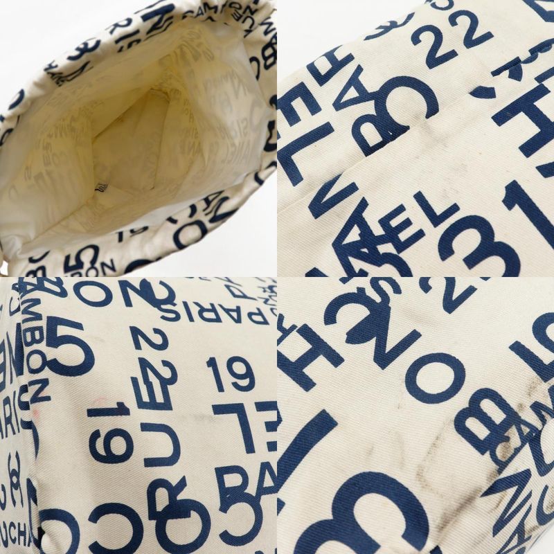 Chanel Beach Bag Vichy Line Logo Cotton White Women's Shoulder Bag