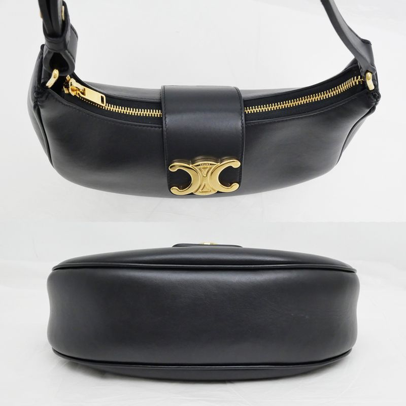 Celine Ava Medium Triomphe Shoulder Bag Black Gold Hardware Shoulder
