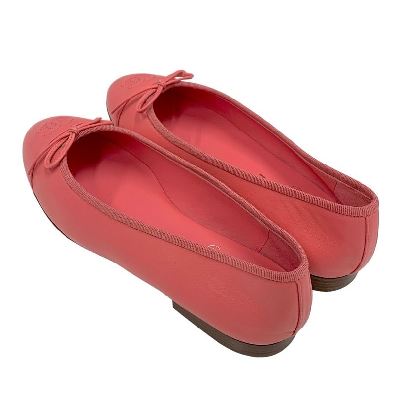 Chanel Flat Shoes Leather Pink Unused Ballet Shoes Here Mark Ribbon