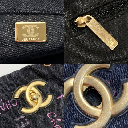 Chanel Matelasse Maxi Shopping Bag As3128 Black Denim 2way Tote Shoulder