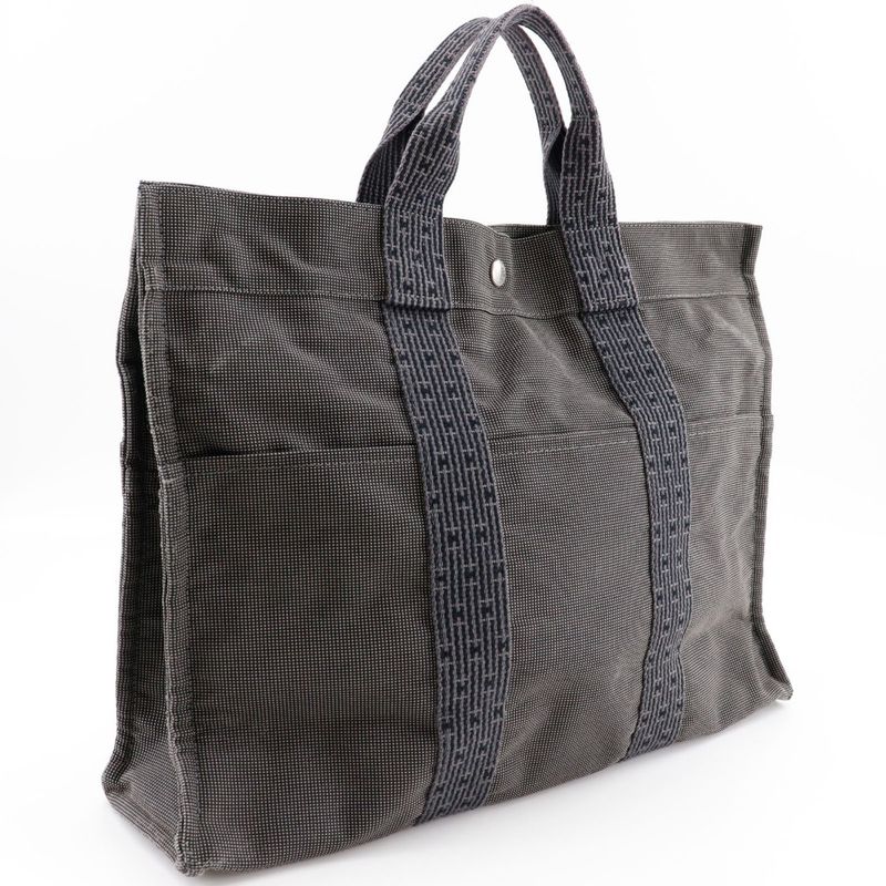 Hermes Yale Line Tote MM Nylon Canvas Gray Unisex Handbag