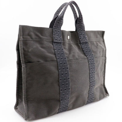 Hermes Yale Line Tote MM Nylon Canvas Gray Unisex Handbag