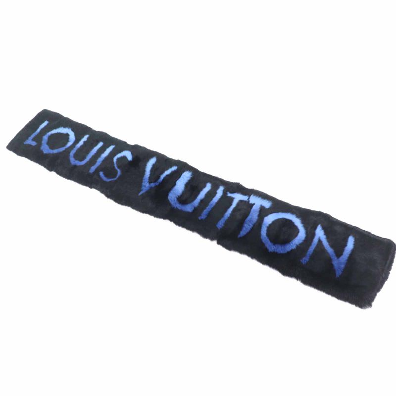 Louis Vuitton M70928 Echarpe LV Neon Rabbit Lined Cashmere Blend Scarf Black