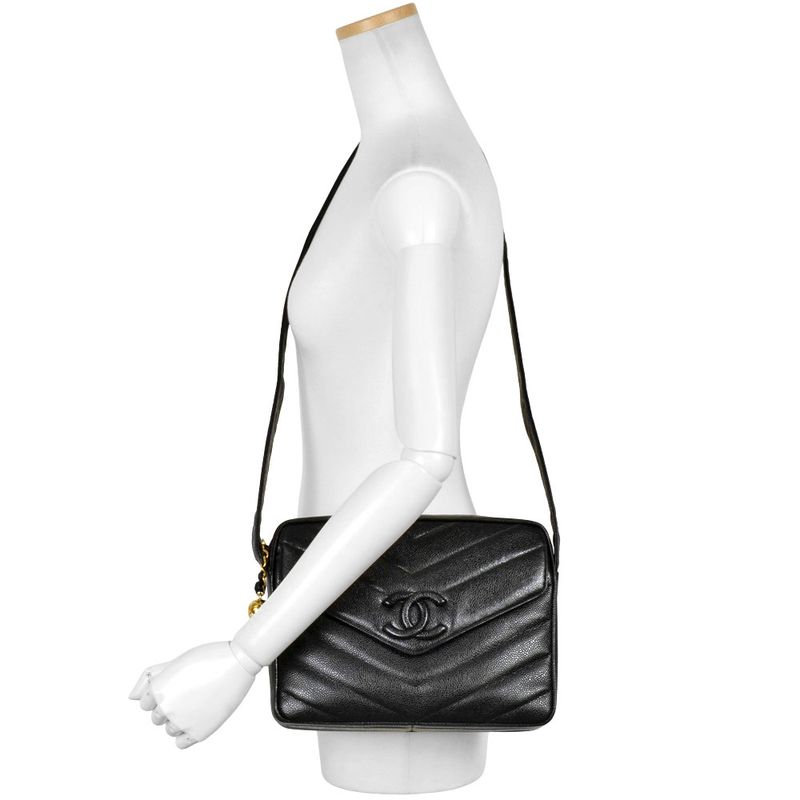 Chanel Coco Mark Chevron V-stitch Shoulder Bag In Black Caviar Skin