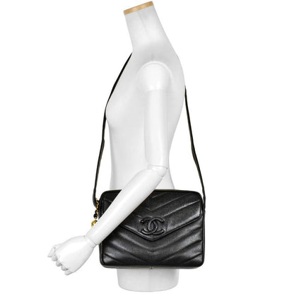 Chanel Coco Mark Chevron V-stitch Shoulder Bag In Black Caviar Skin