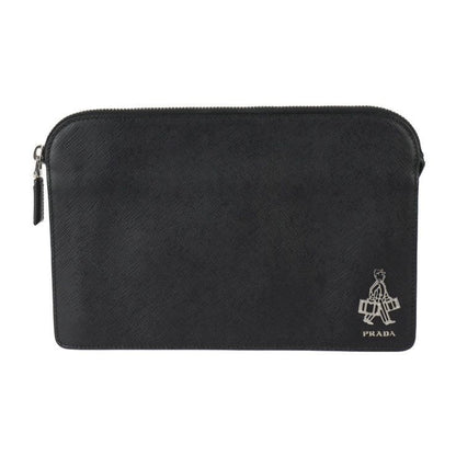 Prada Travel Pouch Second Bag 2 Vf056 Saffiano Leather Black Silver Hardware