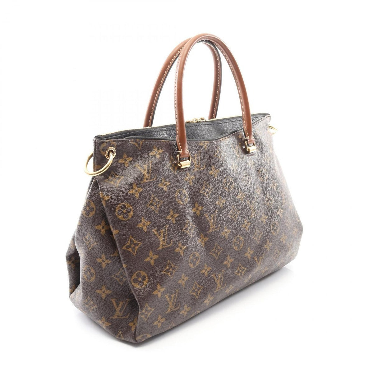 Louis Vuitton Handbag Pallas Noir Black Canvas Leather Brown — view 2