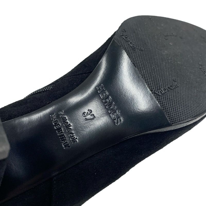 Hermes Saint Germain Boots Short Boots Shoes Suede Black Silver Kelly Hardware