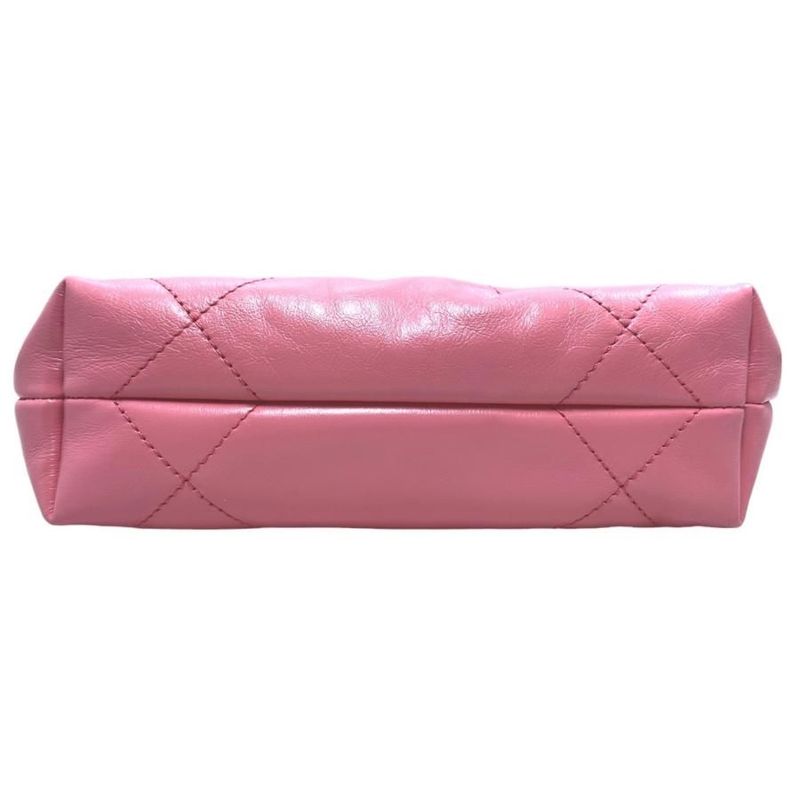 Chanel 22 Mini Handbag Shoulder Bag As3980 Shiny Calfskin Logo Chain Pink