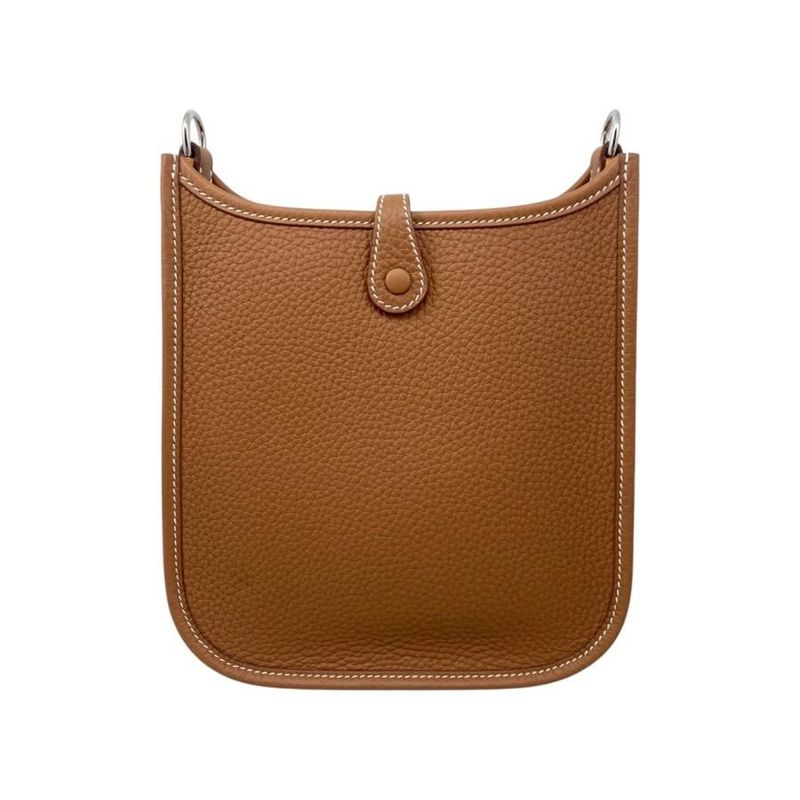 Hermes Shoulder Bag Evelyn TPM W Engraved Taurillon Clemence Gold Brown Silver