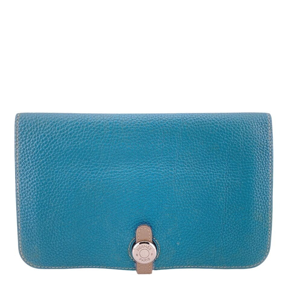 Hermes Series Button Dogon GM Togo Wallet Blue