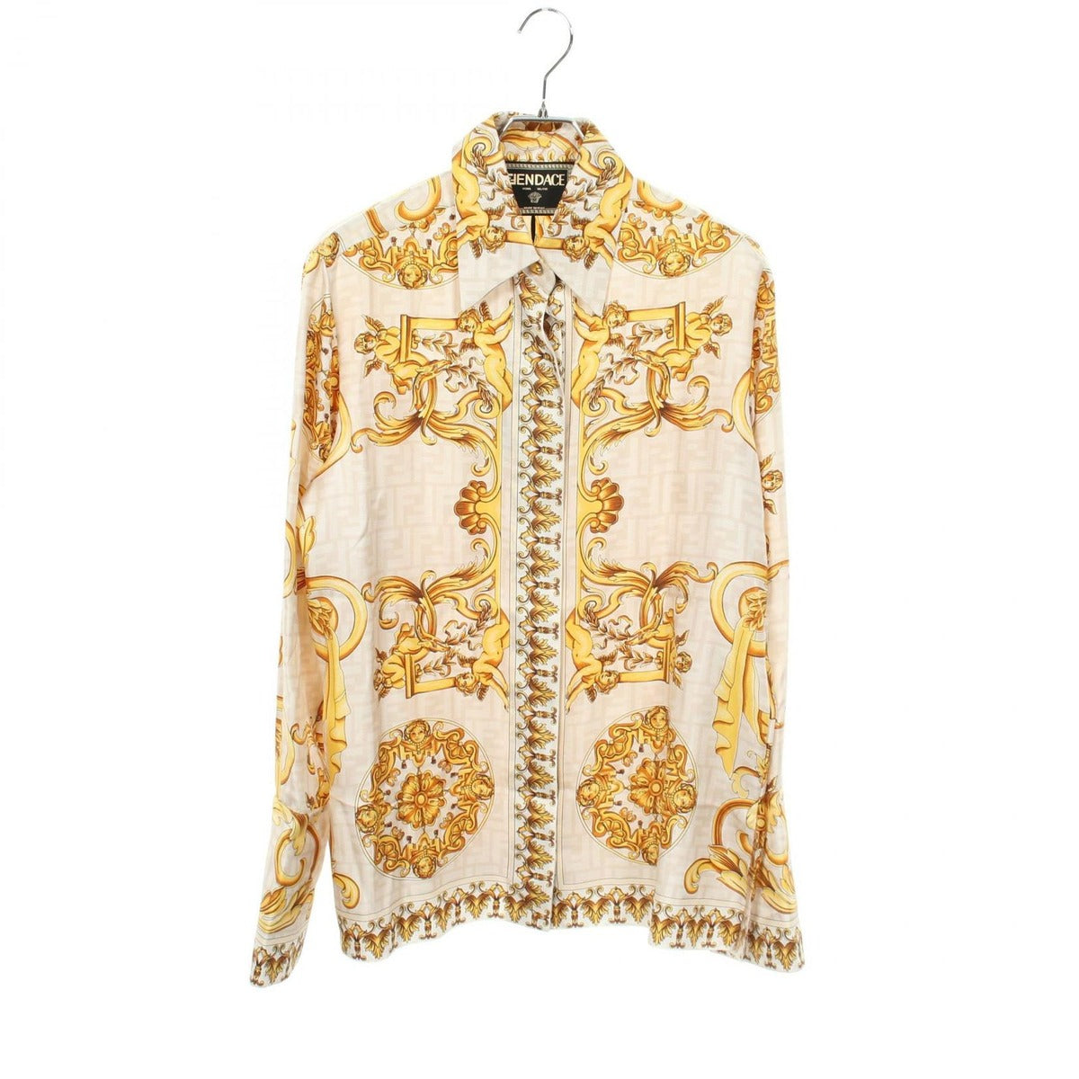 Fendi Fendace Fender Cheer FF Pattern Silk Shirt Beige. Yellow