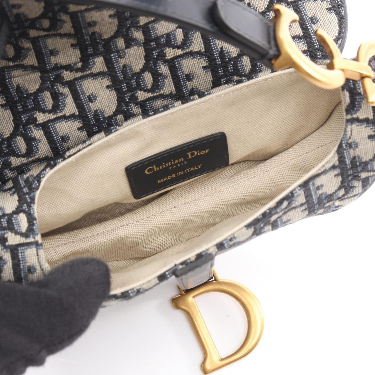 Dior Saddle Bag Mini Bree Kujagado Navy Canvas Leather — view 3