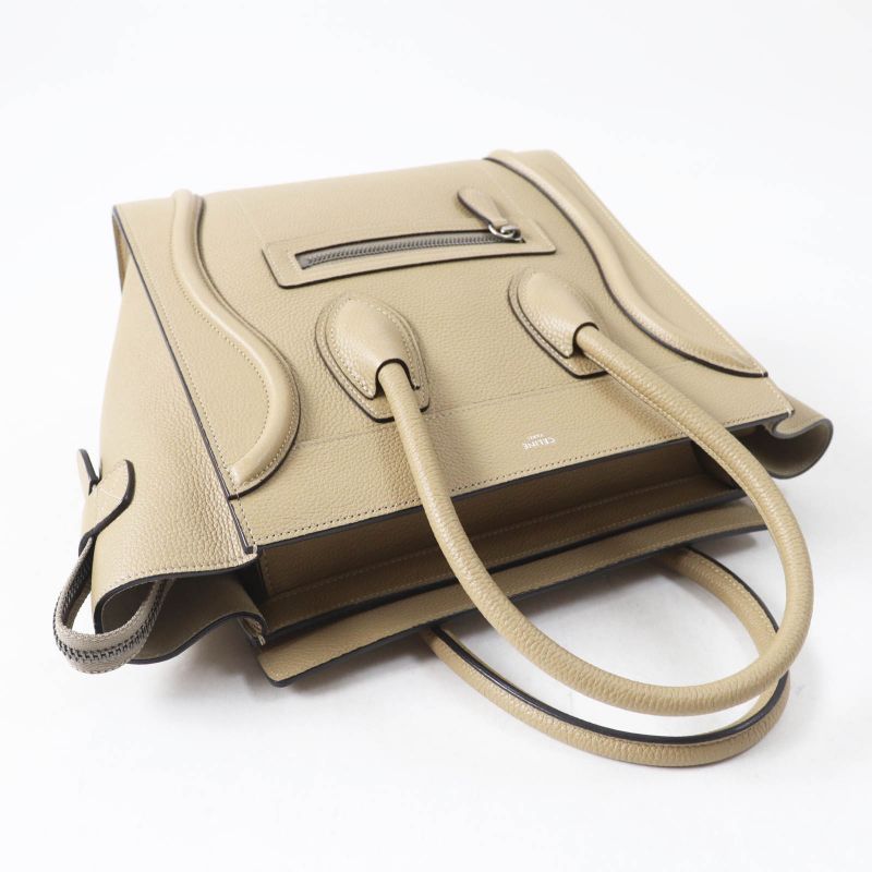 Celine 18979 Luggage Micro Shopper Dune Drummed Calfskin Handbag Storage With