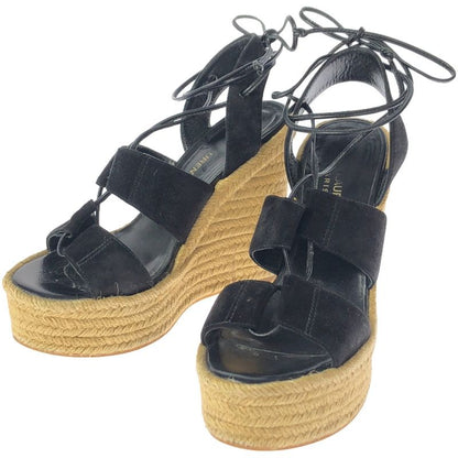 Saint Laurent Paris Paloma Wedge Sandals 416424 Black and Beige 36