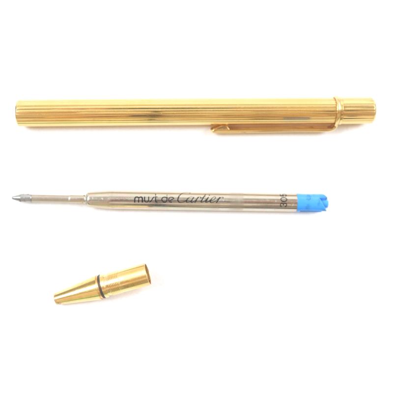  Cartier Must De Cartier Striped Twist Ballpoint Pen Gold Made In