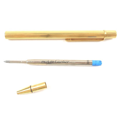  Cartier Must De Cartier Striped Twist Ballpoint Pen Gold Made In