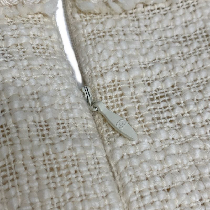 Chanel Dress Size 38 M Women - P43891 Ivory White And Silver Long Sleeves Knee