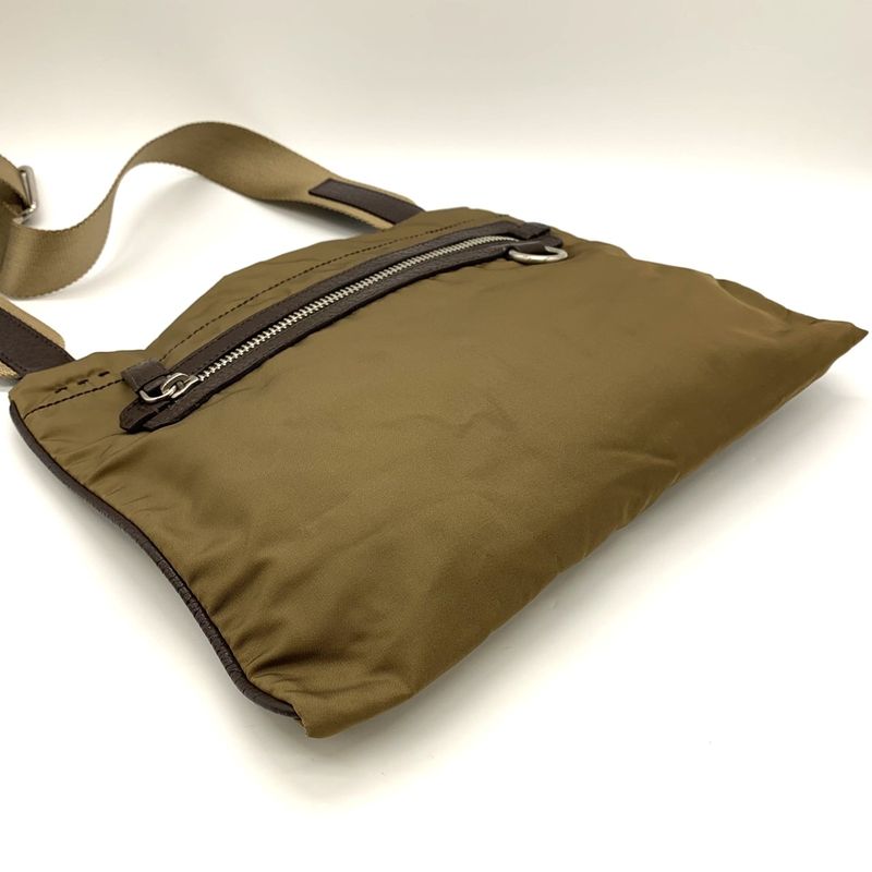 Prada Shoulder Bag Khaki Nylon/leather Triangle Logo Triangle Logo Ladies Men