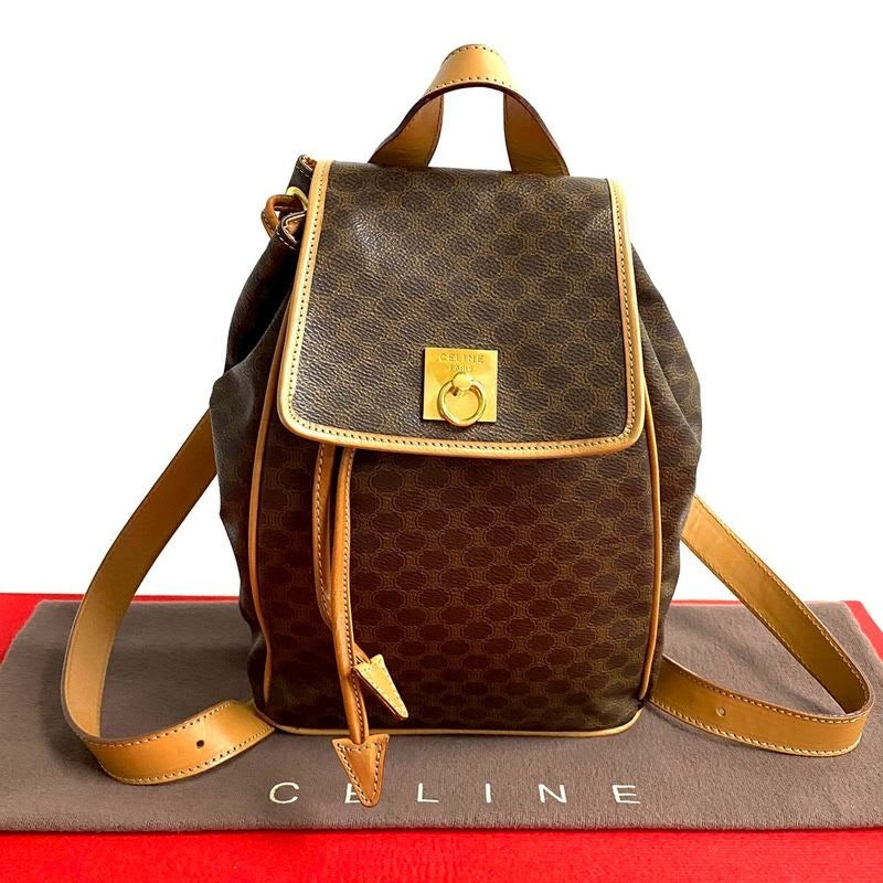 Celine Macadam Blason Triomphe Pattern Logo Ring Hardware Leather Backpack Sac