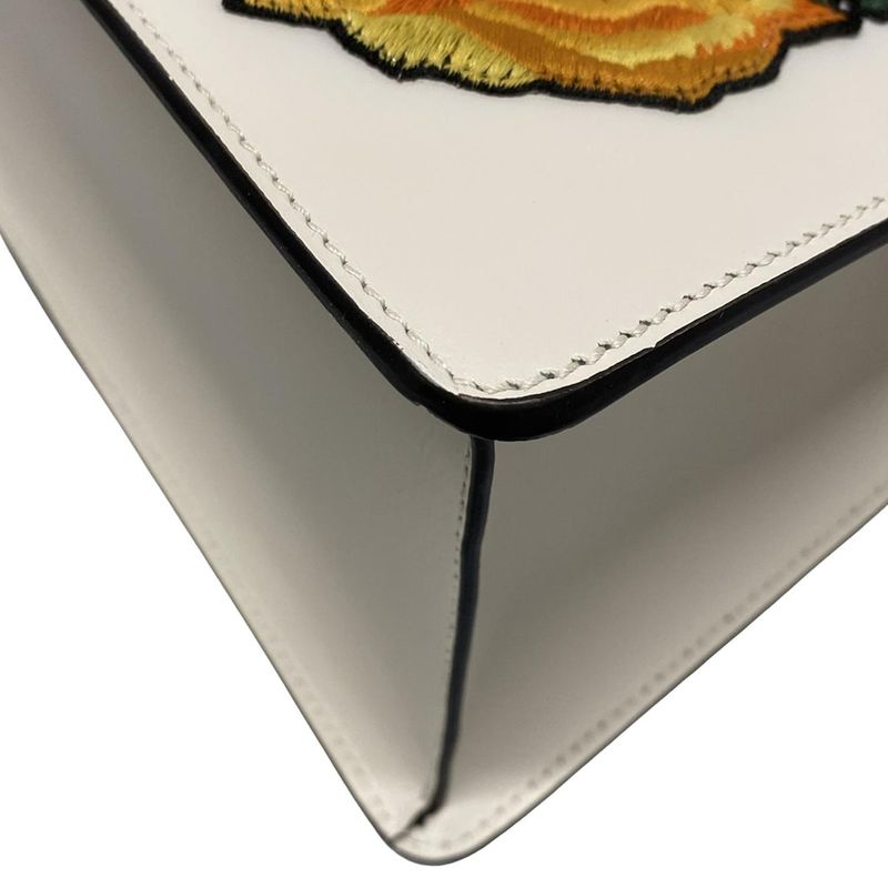 Gucci Handbag Sylvie 431665 White And Multi Embroidery/flowers Leather