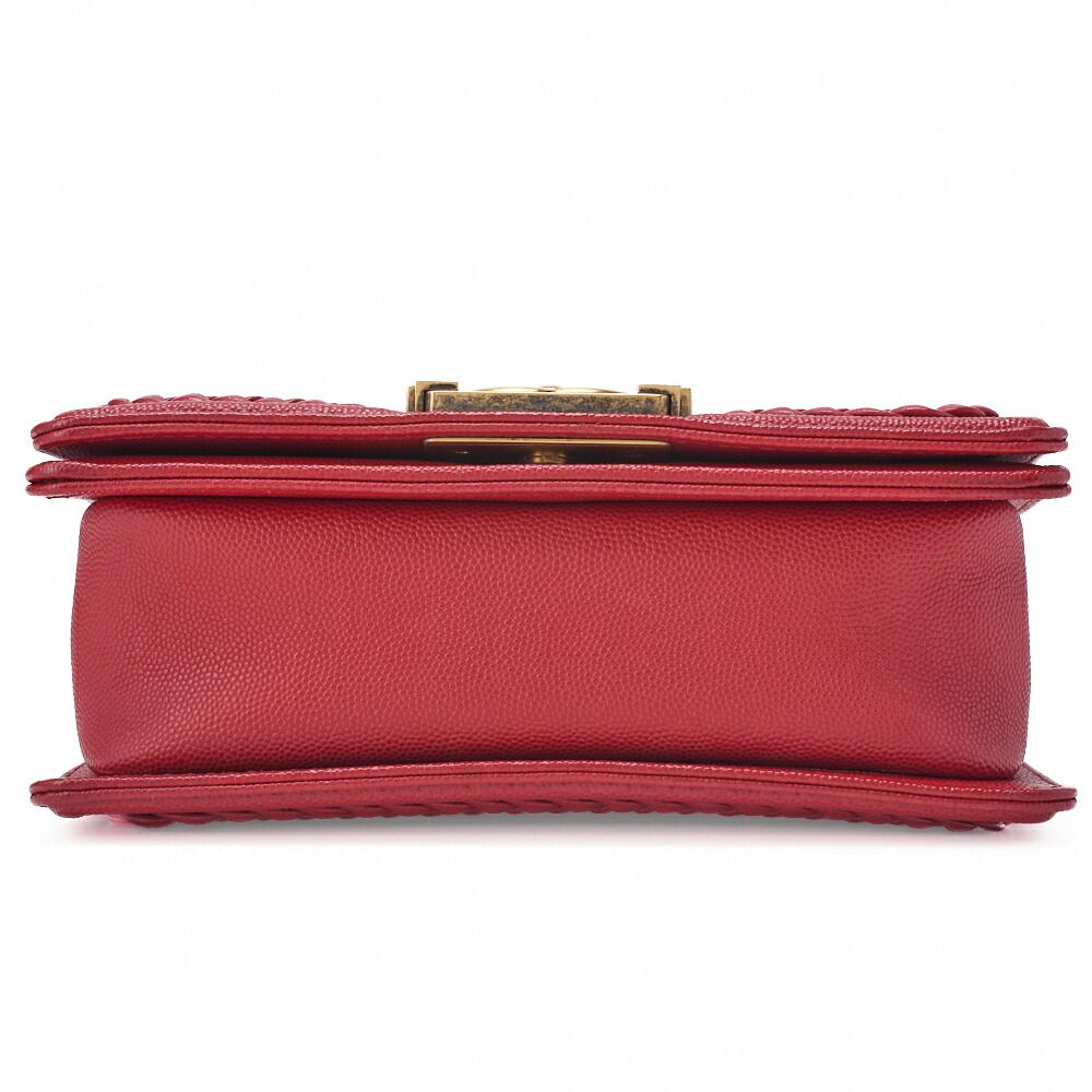 Chanel Boy Chanel V-stitched Chain Shoulder Caviar Skin Red (gold Hardware)