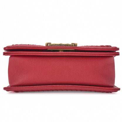 Chanel Boy Chanel V-stitched Chain Shoulder Caviar Skin Red (gold Hardware)