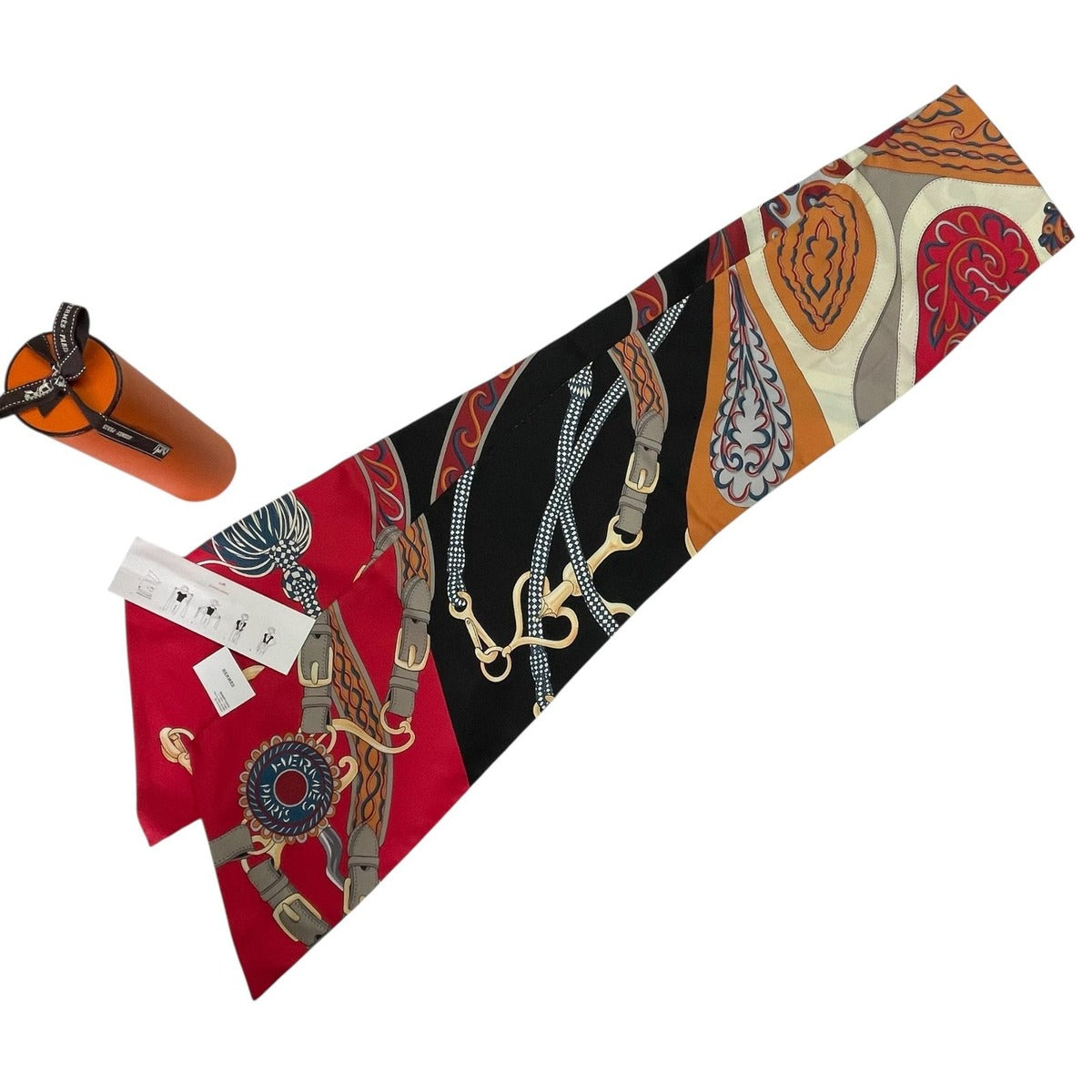Hermes Twill Scarf Silk Brides ET Gris Red Multicolor