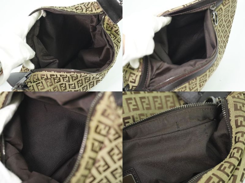 Authentic Fendi Zucchino Shoulder Bag Canvas Beige Brown 8br129 Zucchino Bag
