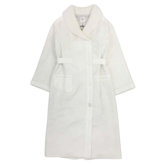 Hermes Volume Color Coat Deerskin Trim Jacket Knit Lining 34 White Off