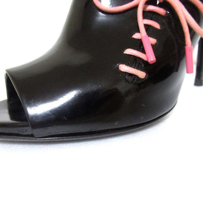 Gucci Patent Leather High Heel Lace Up Mules Sandals Size 36.5c Approx 23.5cm