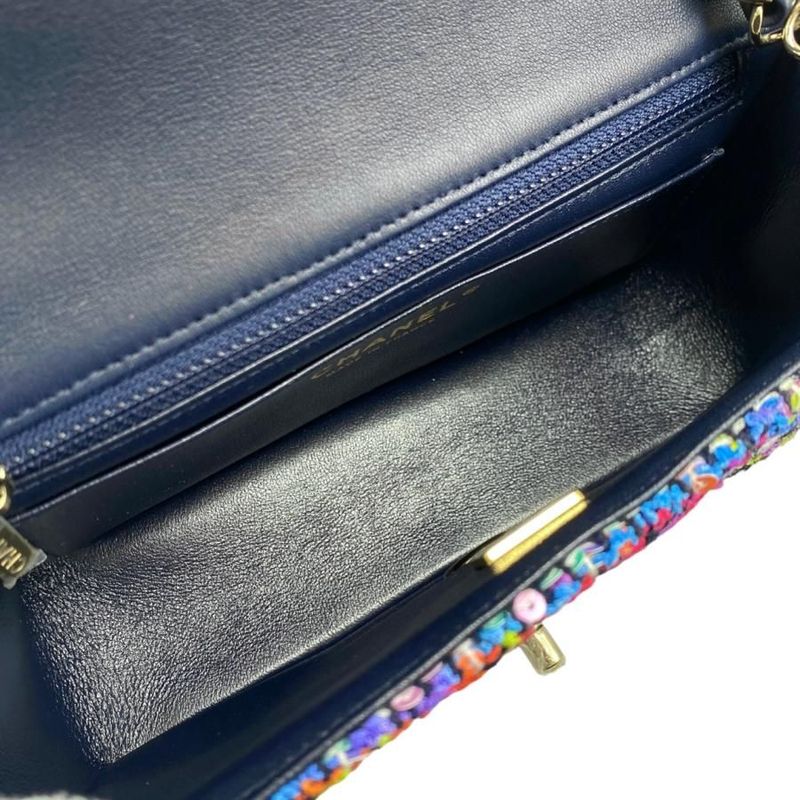 Chanel Shoulder Bag Mini Classic Chain Flap A69900 Matelasse Tweed Sequins Coco