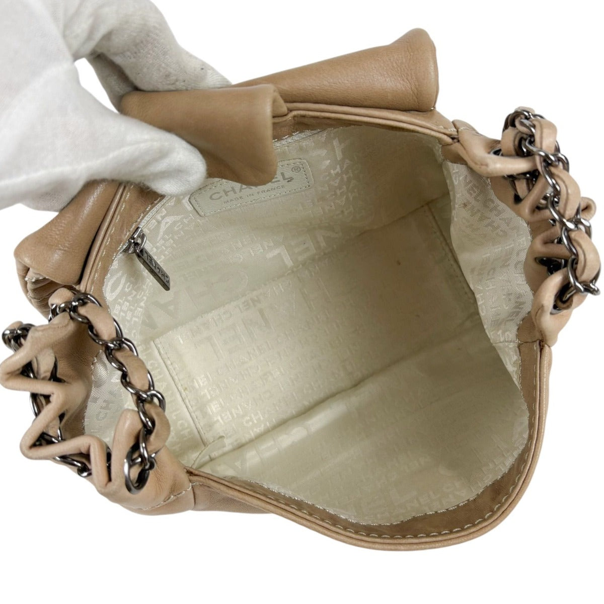 Chanel CC Logo Leather Chain Shoulder Bag Mini Beige Quilted — view 11